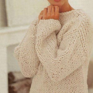 Easy Chunky Knit Sweater Pattern: Beginner Women's Jumper (PDF Download 30-40" Chest)