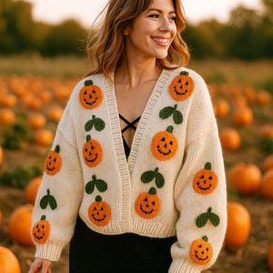 Crochet Pumpkin Cardigan with Spider Web Back: Handmade Halloween Knitwear