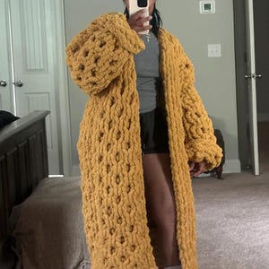 Chunky Knit Cardigan - Cozy Oversized Sweater - Honeycomb Stitch
