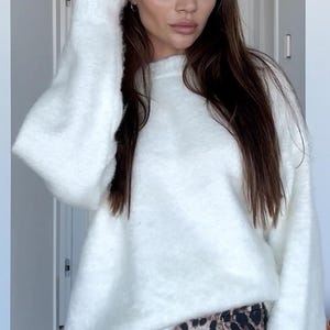 White Plush | Oversized Mohair Style Pullover | Soft Fuzzy Chunky Knit | Cozy Winter Sweater