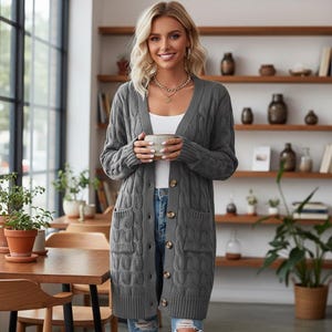 Oversized Chunky Knit Cardigan Women’s Long Sleeve buttoned Sweater Coat