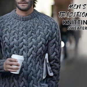 Men’s Traditional Aran Sweater - Irish Fisherman Sweater - Hand Knitted Cardigan Jumper - Irish Aran Merino Wool Cardigan - Warm & Chunky