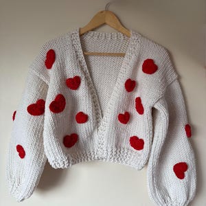 Chunky knit Cardigan Handmade Sweater strawberries cardigan heart